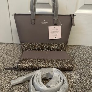 NWT Kate Spade Greta Court Glitter Ina Crossbody satchel with matching wallet